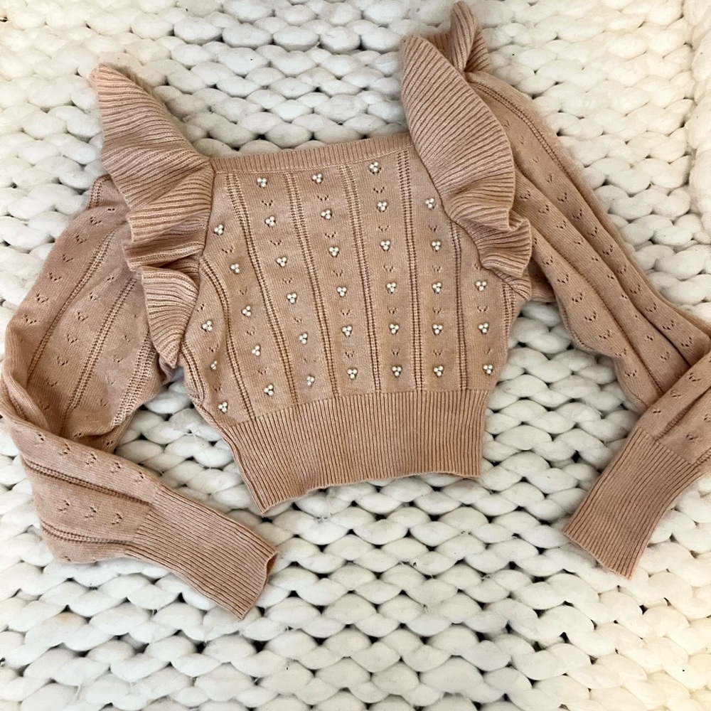 Astr the Label Off-the-Shoulder Ruffled Sweater - Light Brown - Picture 3 of 3